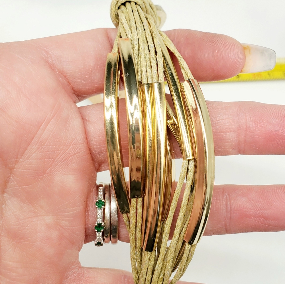 🌈 Gold and Beige 7" Large Clasp Bracelet Easy on and Off